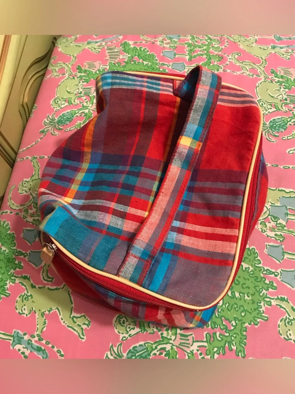 Vintage Lauren Ralph Lauren red and blue plaid toiletry bag